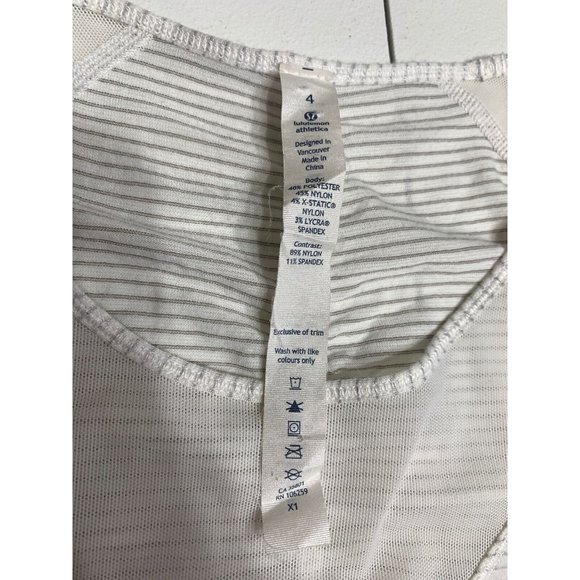 Lululemon Athletica Workout Mesh Shirt Short Sleeve Womens 4 White Green Striped - Picture 9 of 9